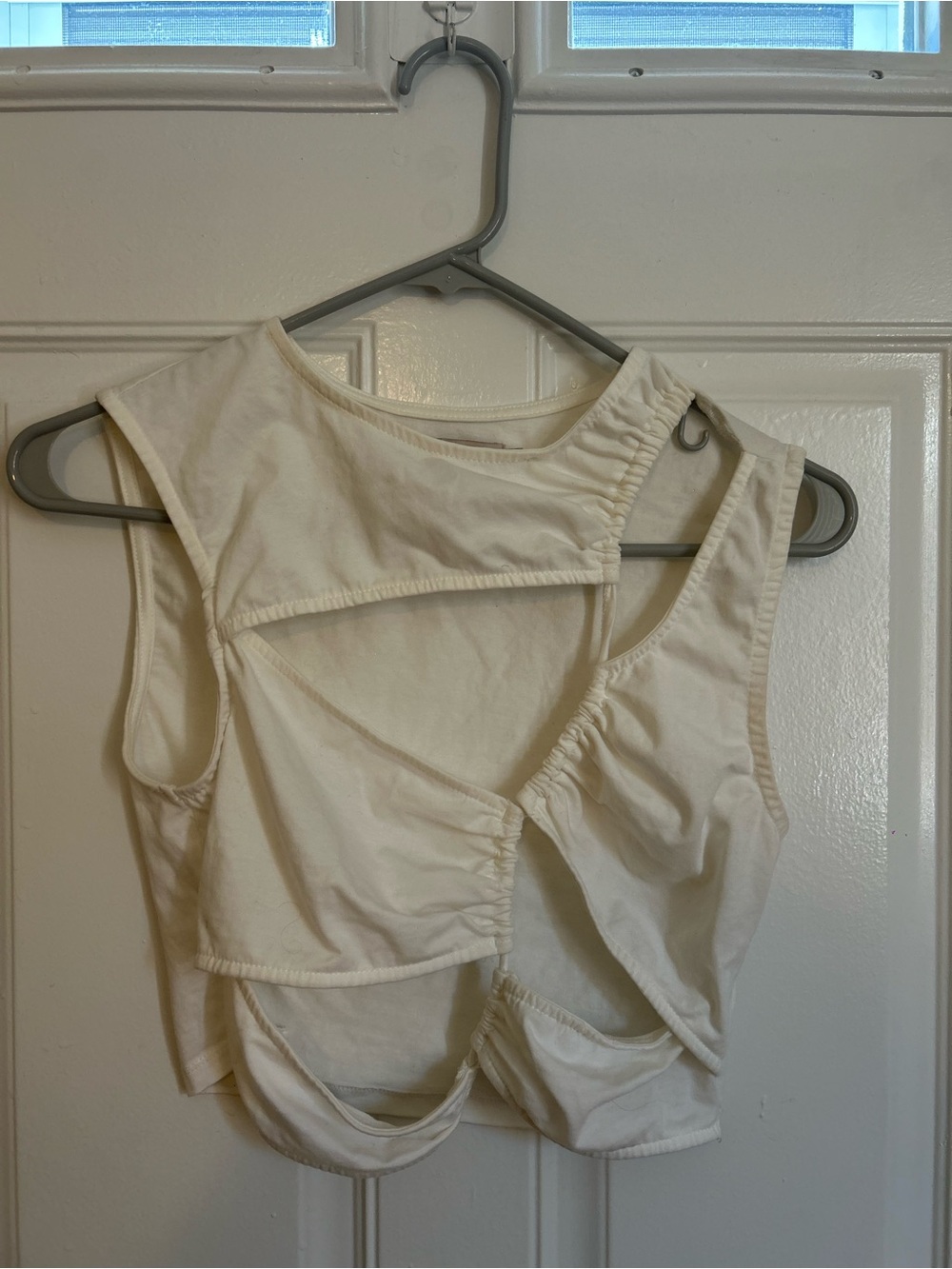 Asymmetrical Cutout Cream Tank Top